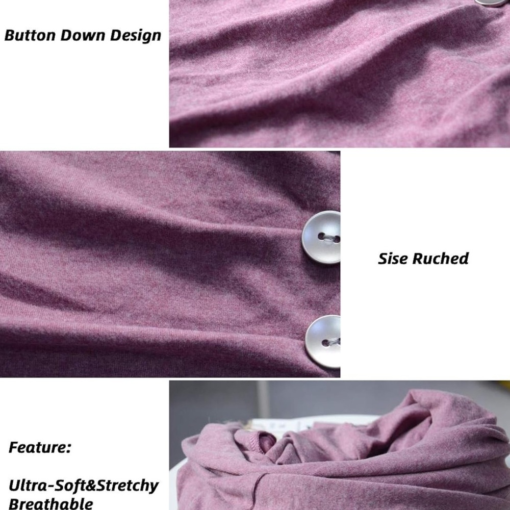 Women's Long Sleeve Cowl Neck Buttons Maternity Tunic Top Royal Blue, Small - Picture 4 of 5